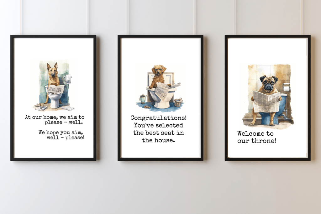 free printable bathroom wall art for dog lovers close set of 3