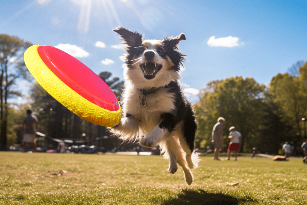 dog playing Frisbee