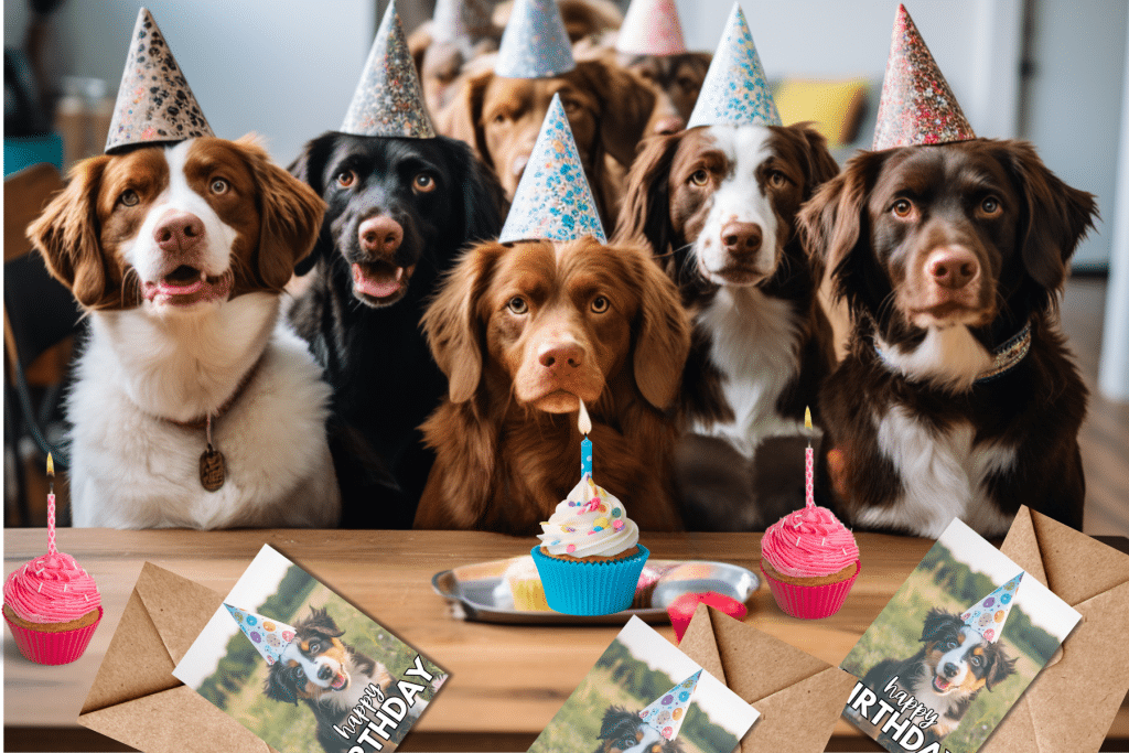 printable dog birthday card with cupcakes