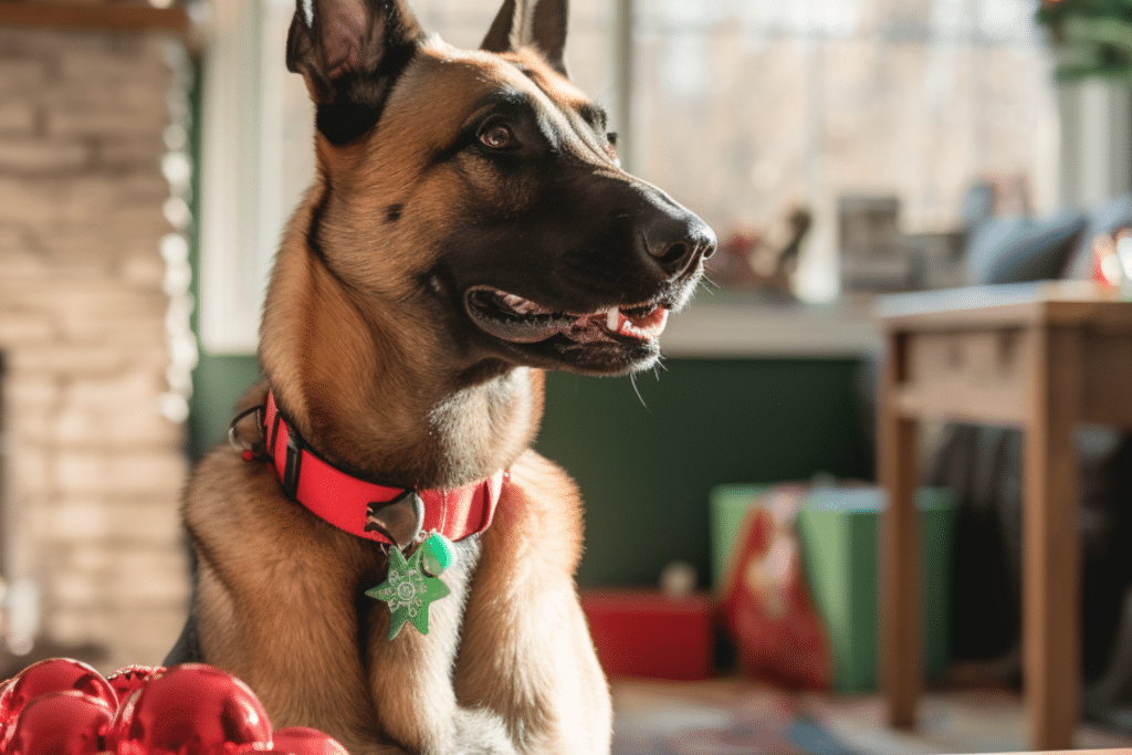 Belgian Malinois Wearing Best Christmas dog collars