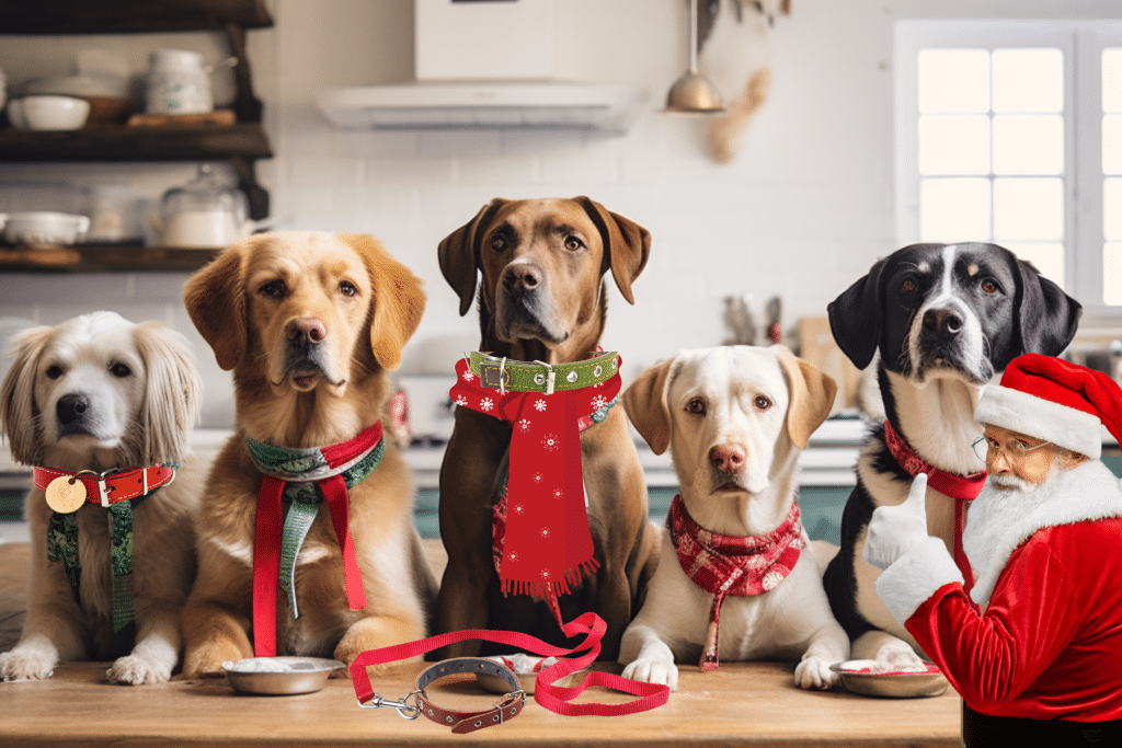 Best Christmas dog collars in the kitchen with santa