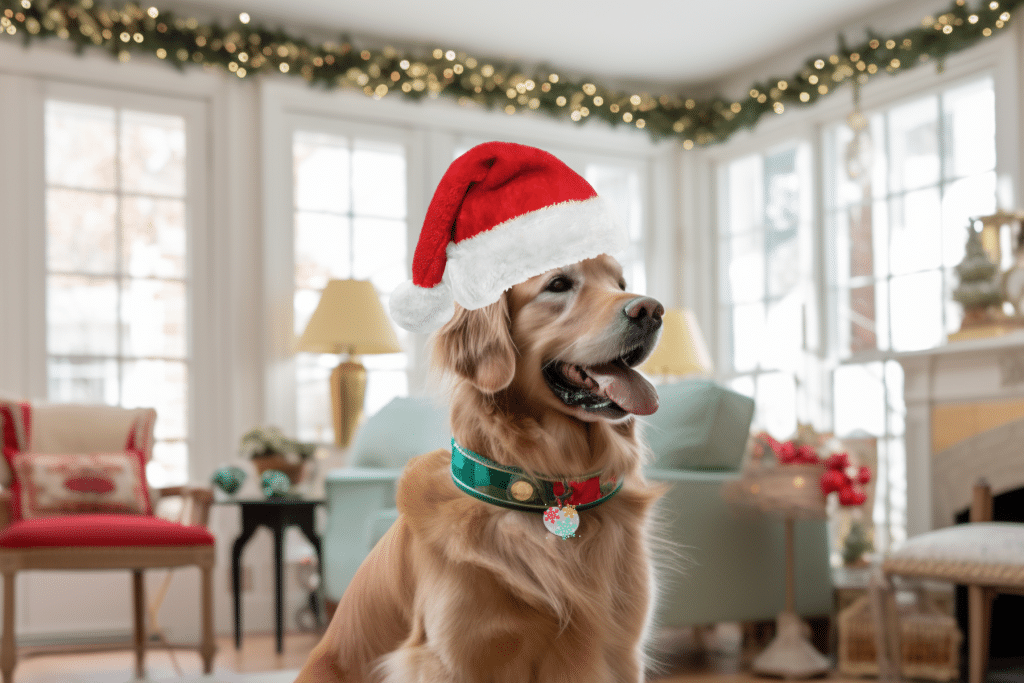 Golden Retriever wearing Best Christmas dog collars