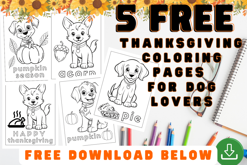 Set of 5 Free thanksgiving puppy coloring pages
