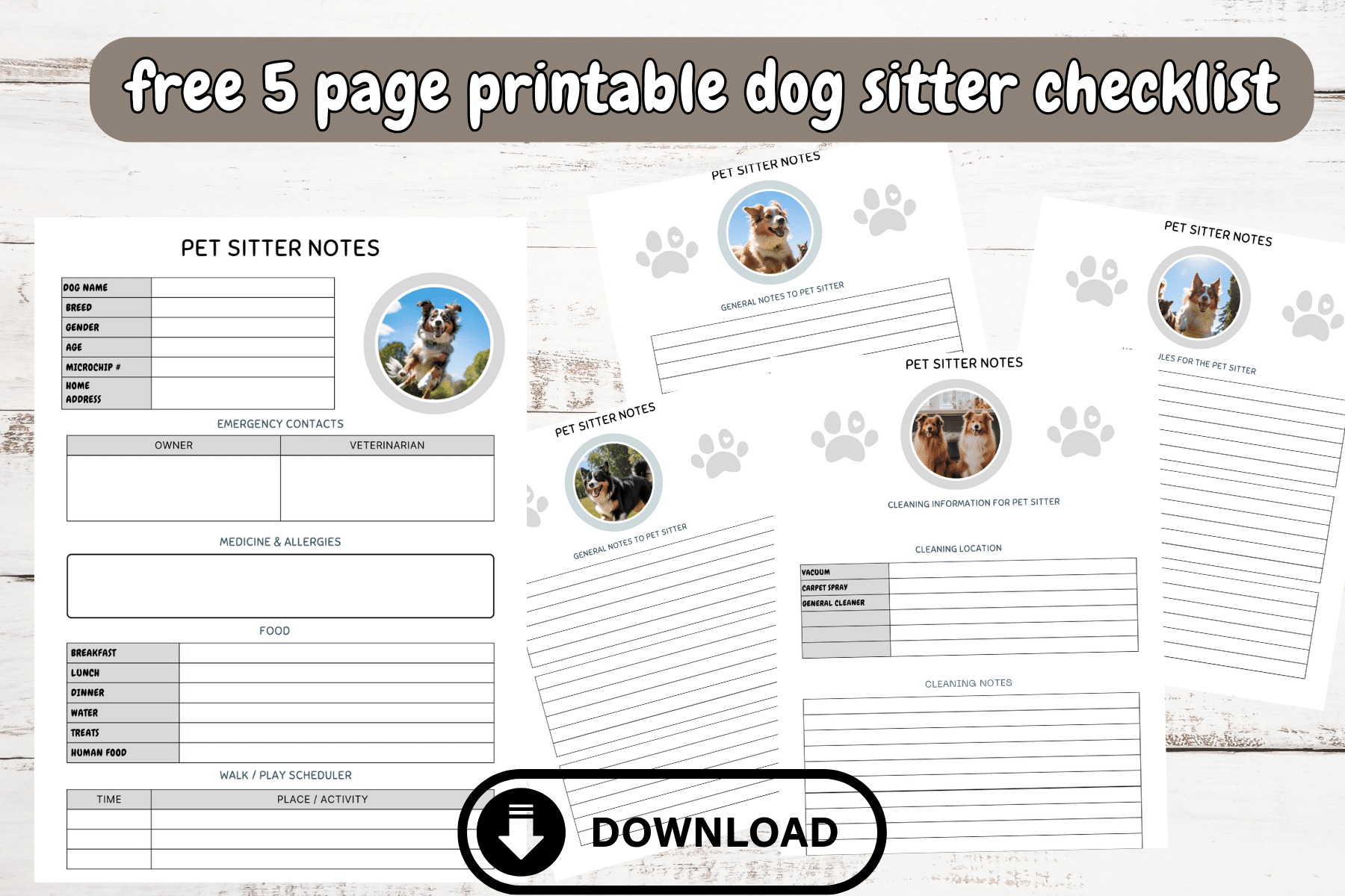 Pet Sitting Printable