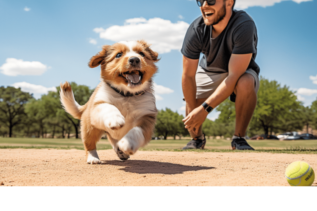 dog training with a male trainer at the dog park