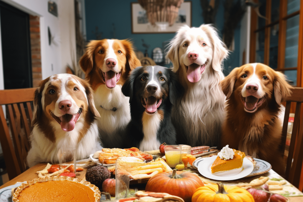 Thanksgiving Dog Puns at a table