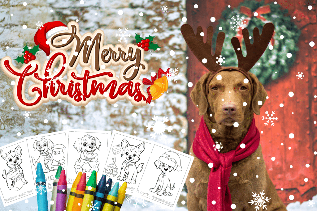 christmas Dog Puns and fun coloring pages