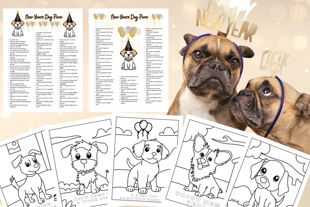 new years Dog Puns and coloring pages
