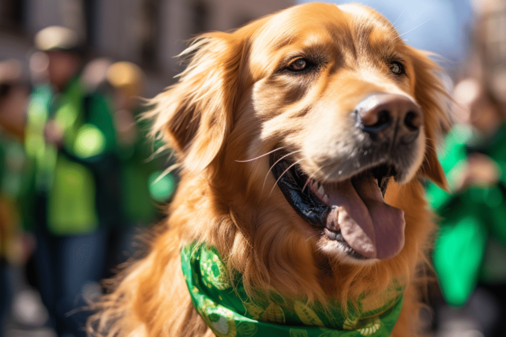 Dog St. Patrick's Day Outfits and Accessories enjoying a parade