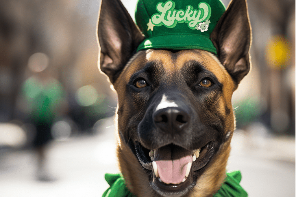 Dog St. Patrick's Day Outfits and Accessories wearing a hat