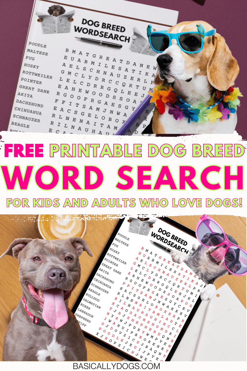 Free Printable Dog Word Search of Breeds for Kids and Adults ...
