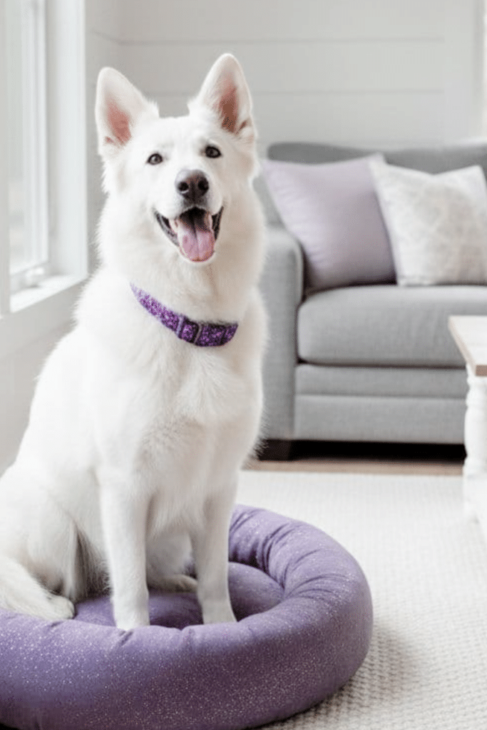white dog sitting by a sunny window in the living room
